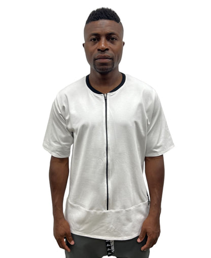 Tricou alb cu fermoar negru si extensie