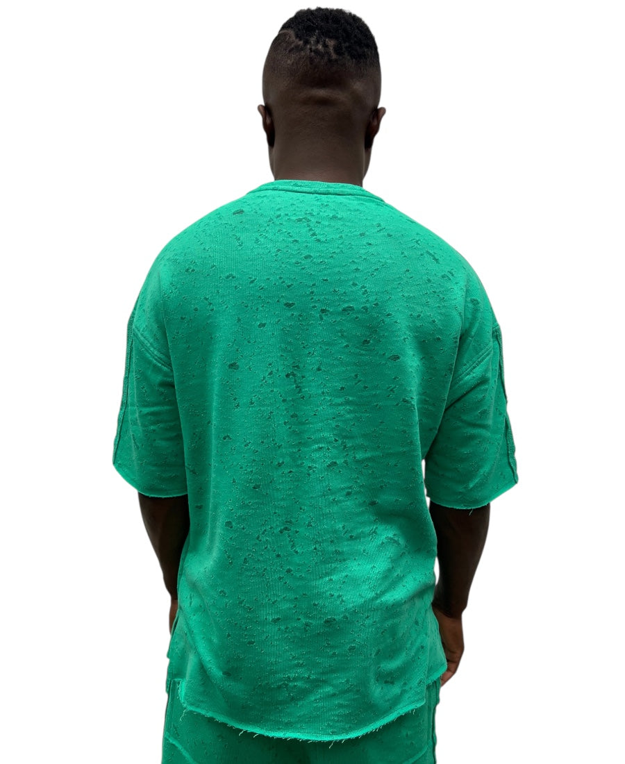 Tricou in combinatie de verde cu alb
