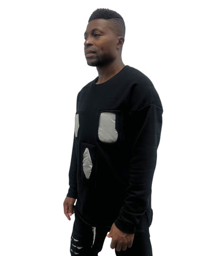 Hanorac negru cu detalii din fas gros si cusaturi