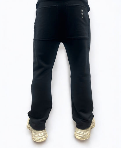 Pantaloni negri cu design din fas gros si cusaturi
