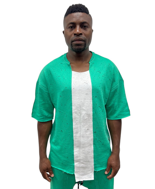 Tricou in combinatie de verde cu alb