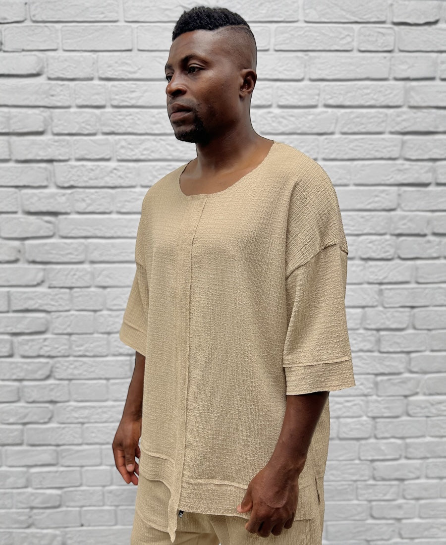 Compleu crem cu pantaloni scurti din marerial vaporos