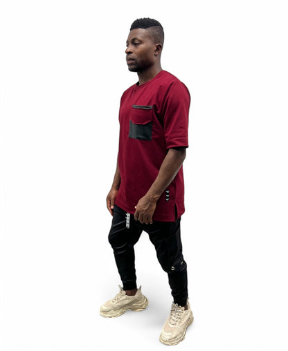 Tricou burgundy cu buzunar