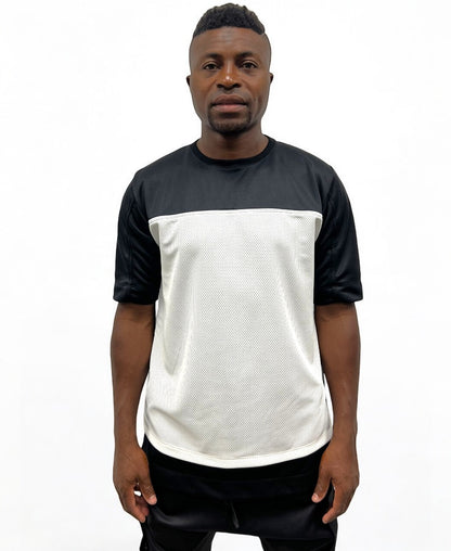 Tricou negru cu design din plasa alba