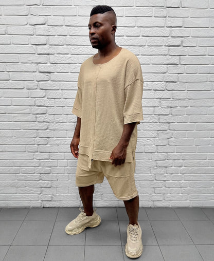 Pantaloni crem din material vaporos