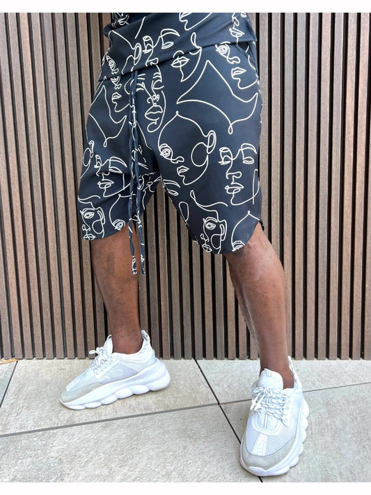Pantaloni scurti negri cu design grafic