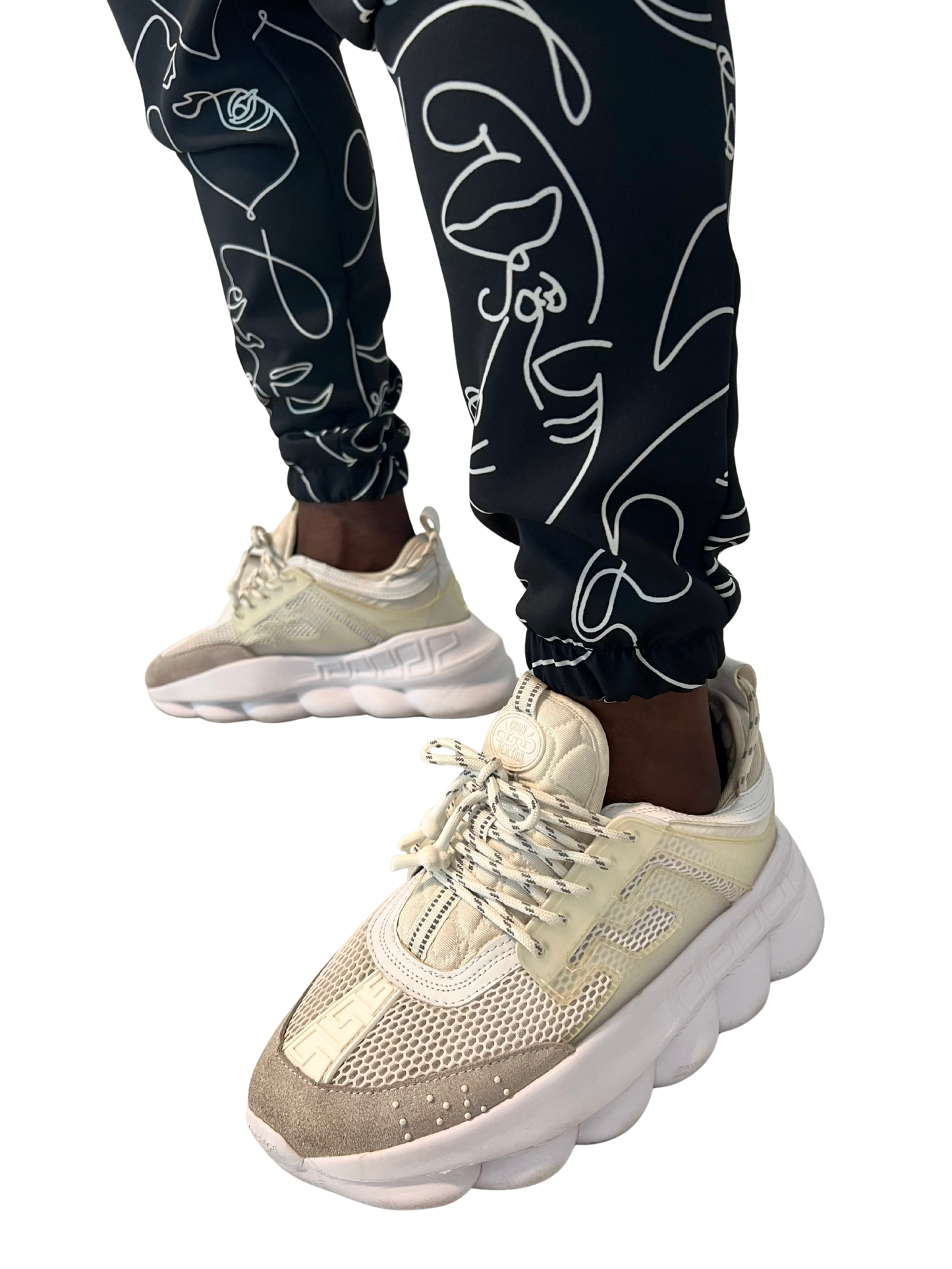 Pantaloni negri cu design geometric