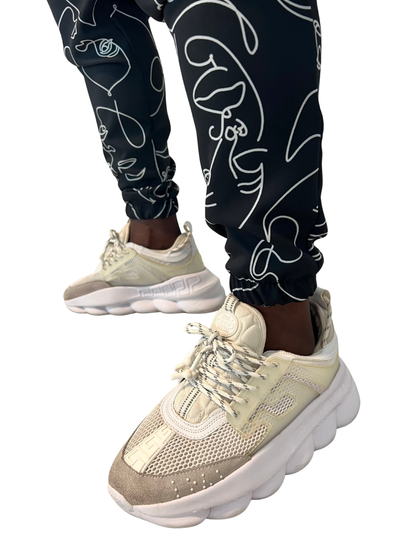 Pantaloni negri cu design geometric