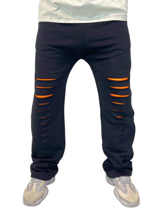 Pantaloni negri cu detalii portocalii