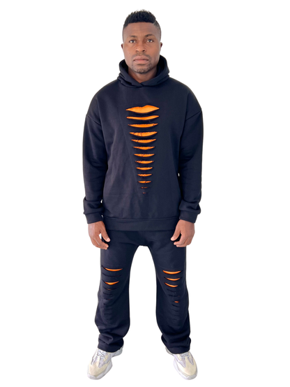 Compleu negru cu detalii portocalii