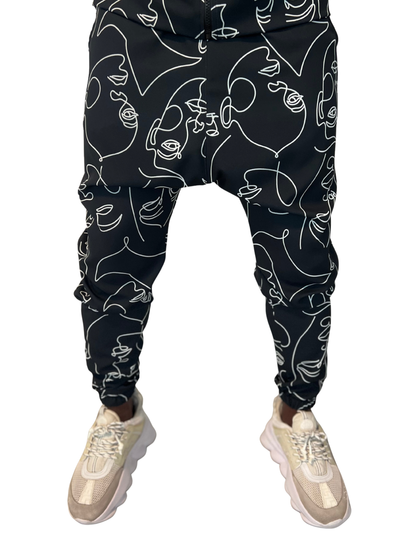 Pantaloni negri cu design geometric