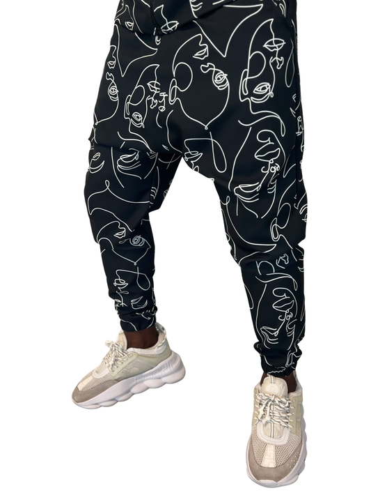 Pantaloni negri cu design geometric