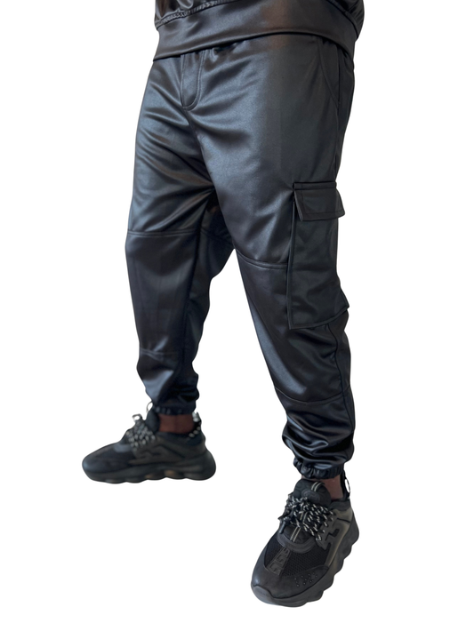 Pantaloni din material flexibil, de trening, cu buzunare laterale si elastec la glezna