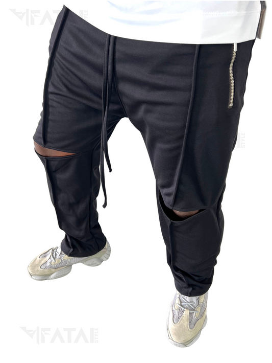 Pantaloni negri cu taietura la genunchi