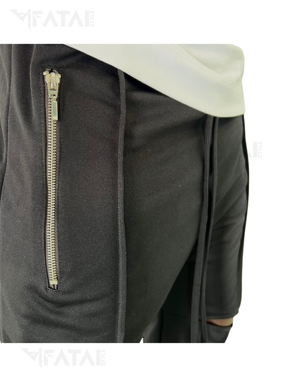 Pantaloni negri cu taietura la genunchi