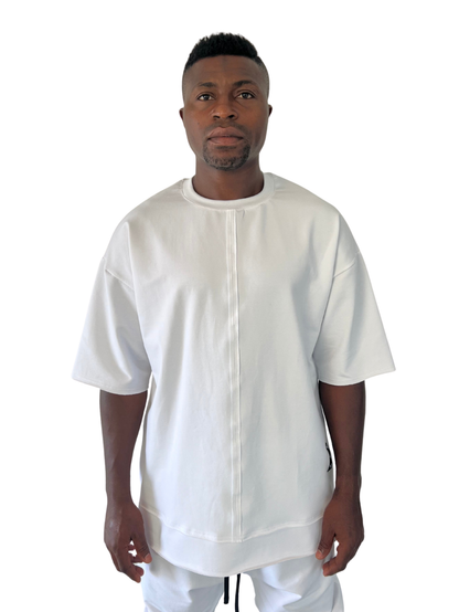 Tricou alb oversize cu multiple taieturi