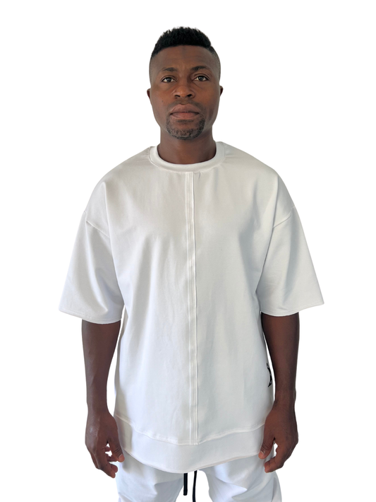 Tricou alb oversize cu multiple taieturi