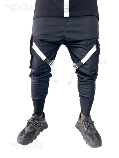 Pantaloni negri cu banda alba aplicata