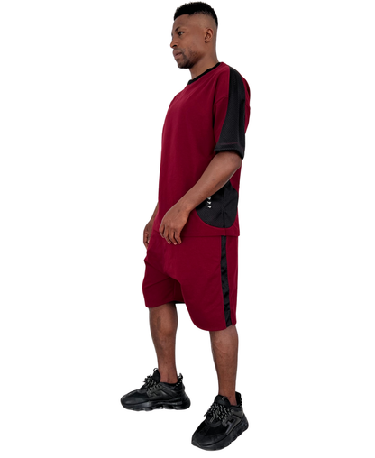 Compleu burgundy cu dunga din plasa neagra