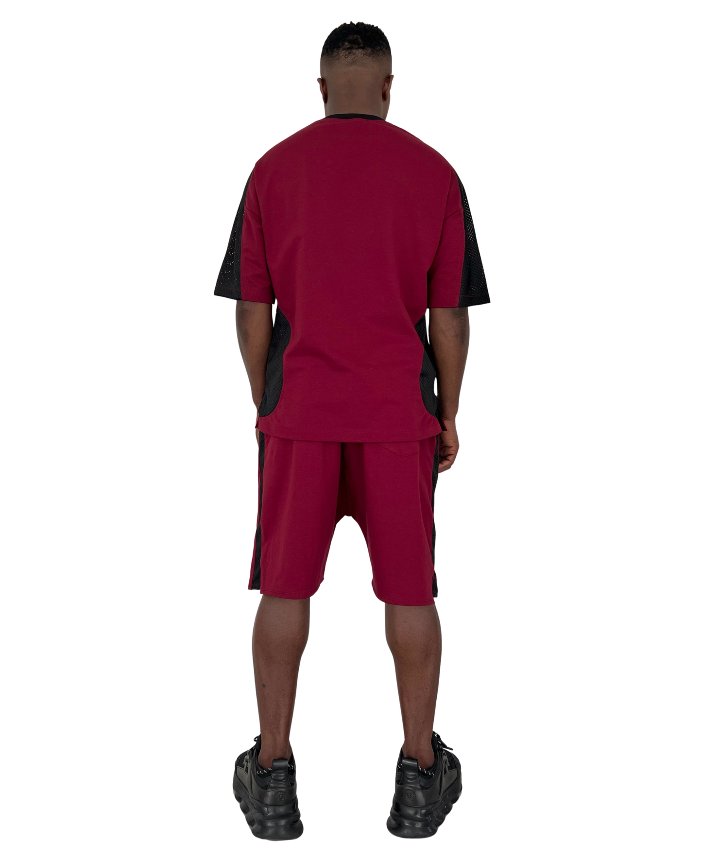 Compleu burgundy cu dunga din plasa neagra
