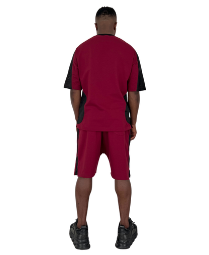Compleu burgundy cu dunga din plasa neagra