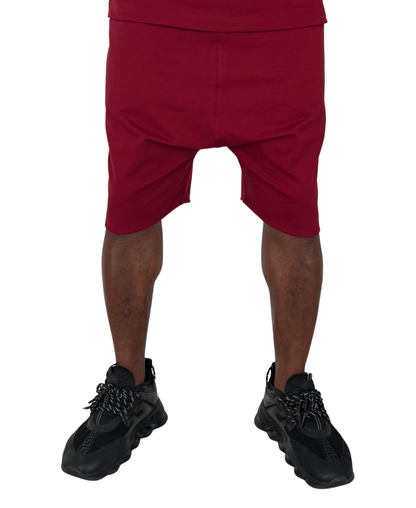 Pantaloni scurti burgundy cu dunga din plasa neagra