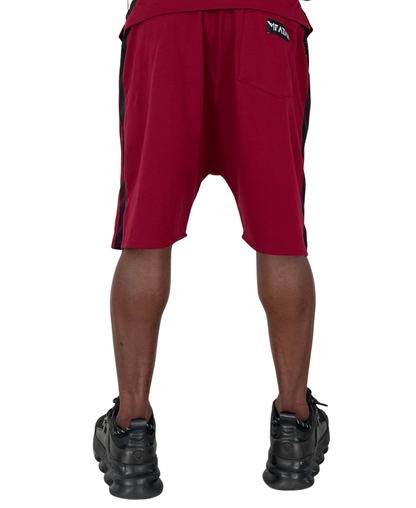 Pantaloni scurti burgundy cu dunga din plasa neagra