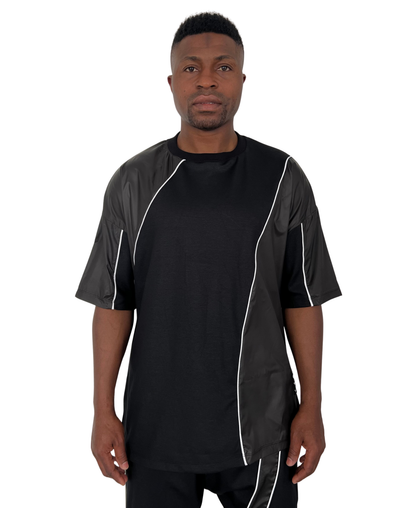 Tricou negru cu detalii din fas negre si vipusca alba