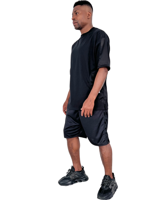 Compleu negru cu dunga din plasa neagra