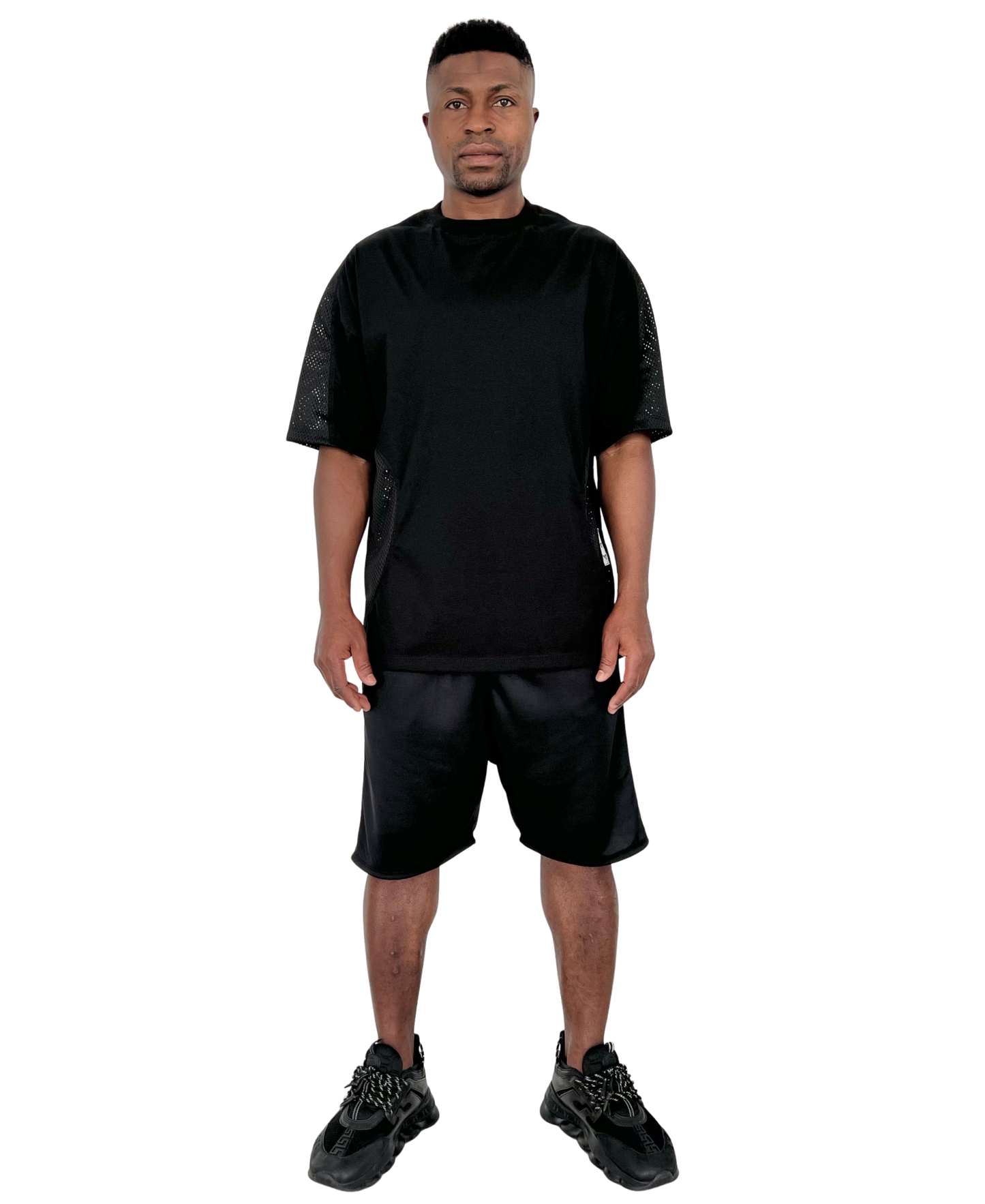 Compleu negru cu dunga din plasa neagra