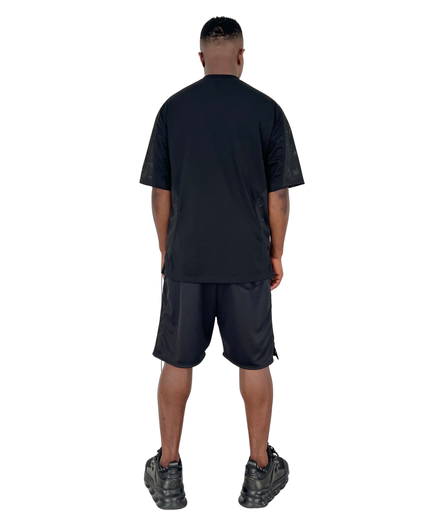Compleu negru cu dunga din plasa neagra