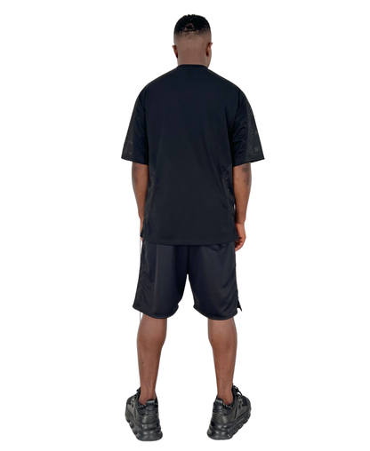 Compleu negru cu dunga din plasa neagra