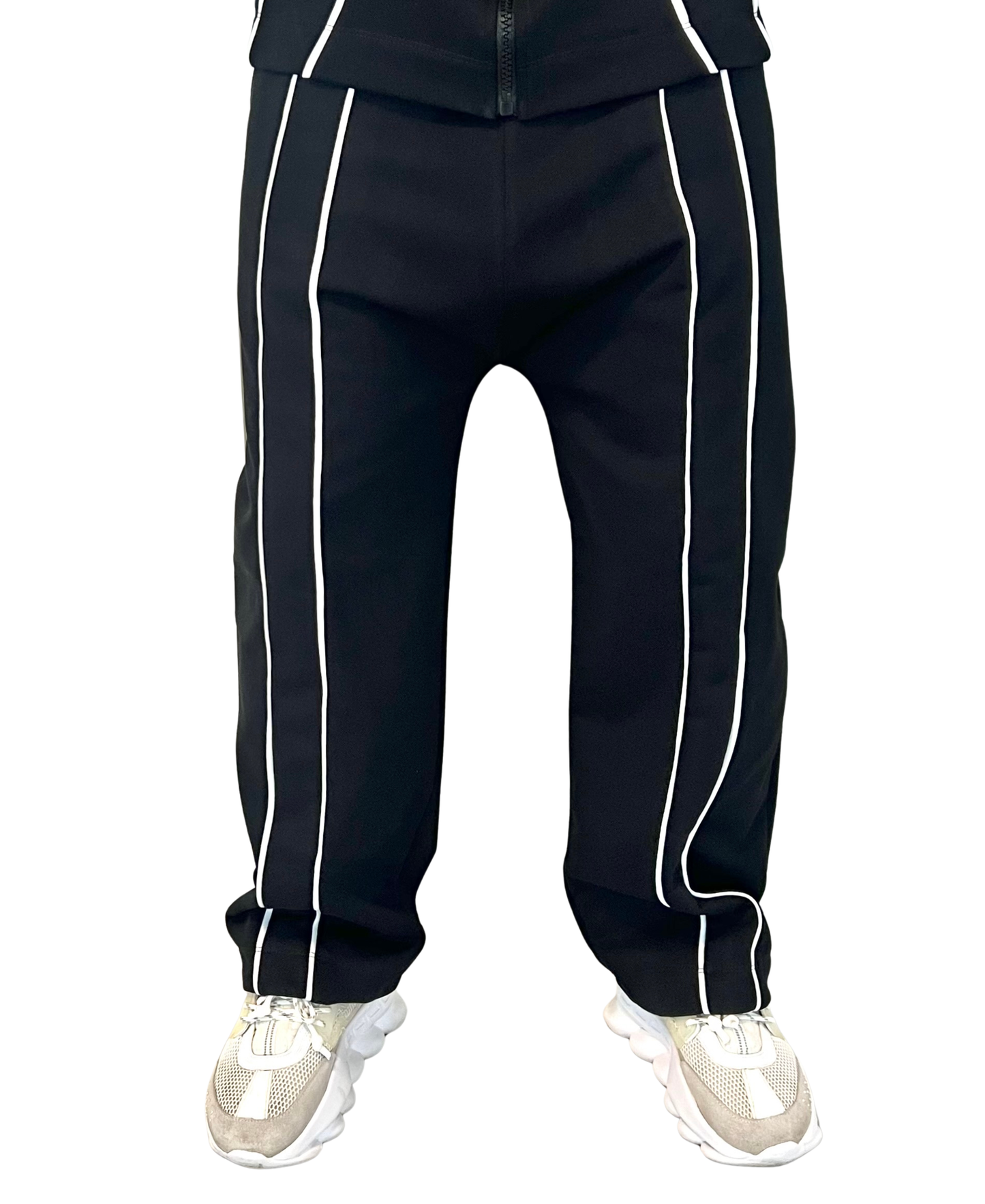 Pantaloni negru cu detalii albe