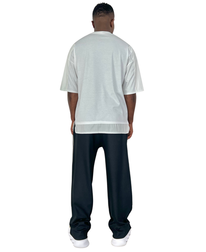 Tricou alb cu extensie si detalii de fas