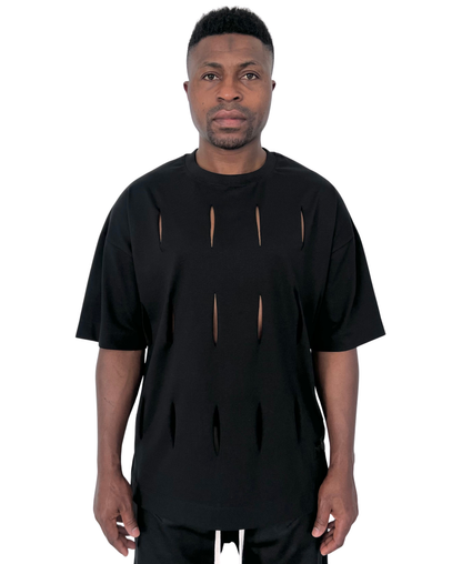Tricou negru cu taieturi