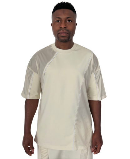 Tricou off-white (crem) cu detalii din fas si vipusca alba