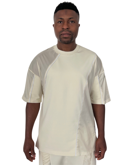 Tricou off-white (crem) cu detalii din fas si vipusca alba