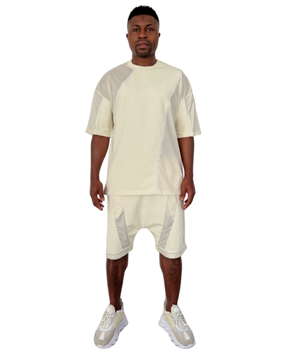 Tricou off-white (crem) cu detalii din fas si vipusca alba