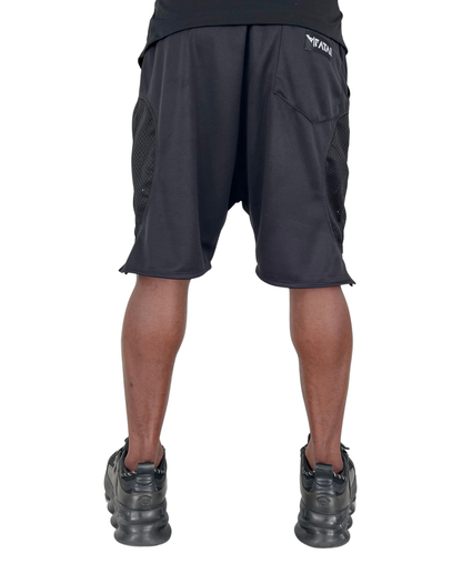 Pantaloni scurti negri cu detalii din plasa neagra