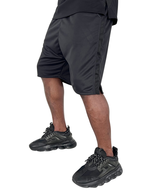 Pantaloni scurti negri cu dunga din plasa neagra