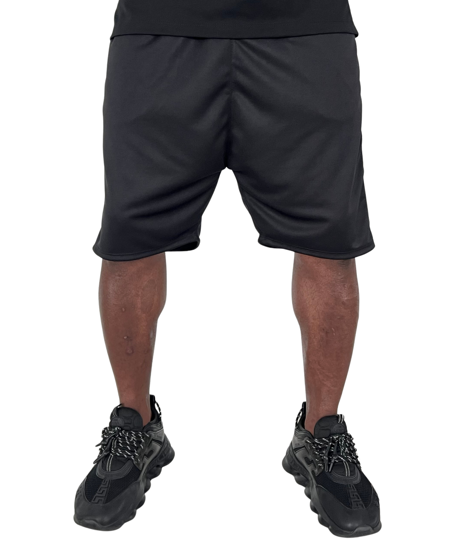 Pantaloni scurti negri cu dunga din plasa neagra