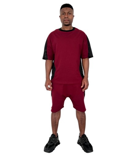 Compleu burgundy cu detalii din plasa negre