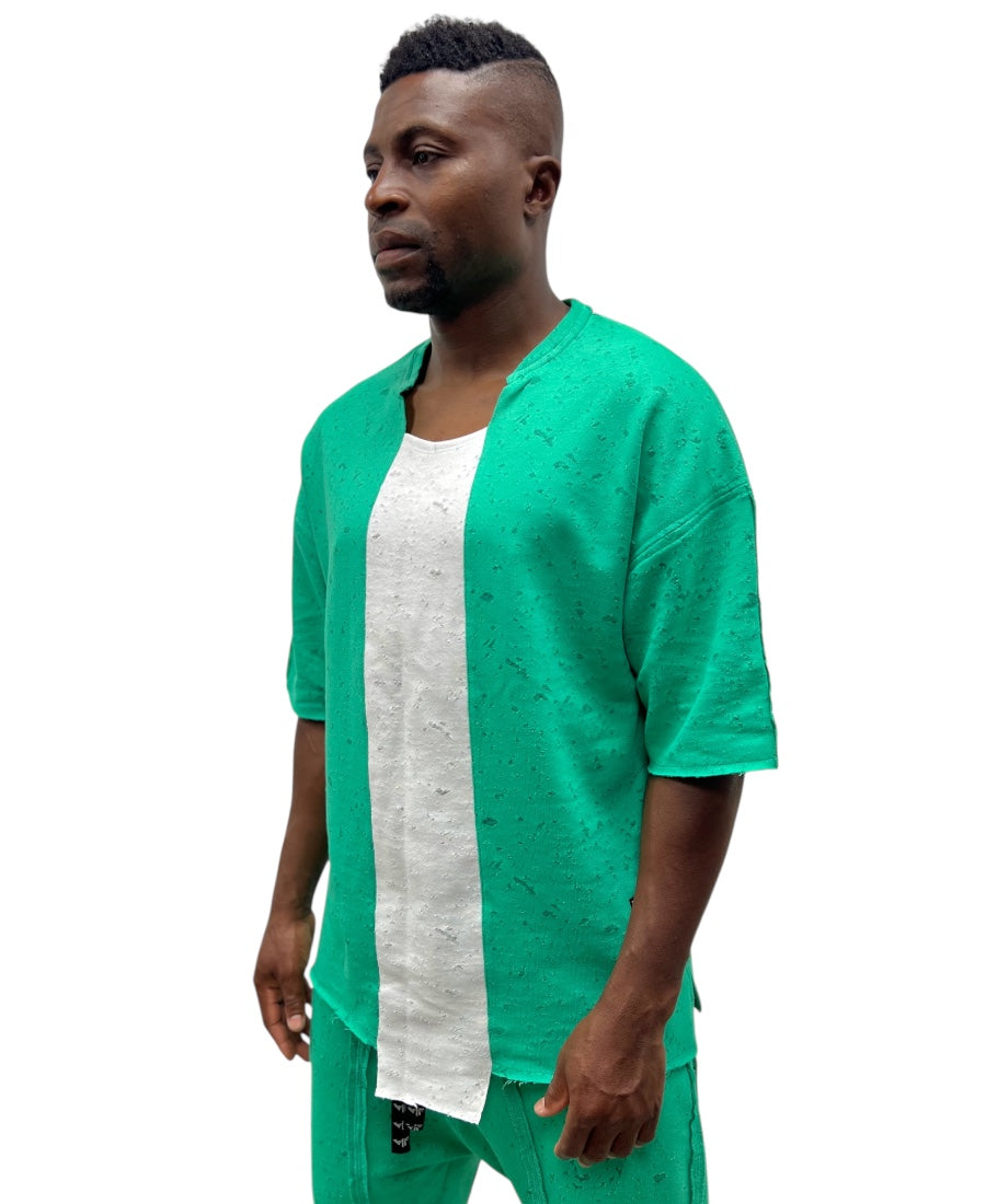 Tricou in combinatie de verde cu alb