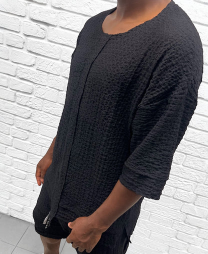 Compleu negru cu pantalon lung din material vaporos