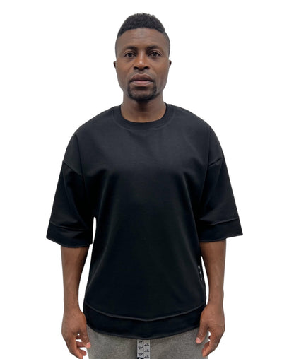 Tricou negru oversize cu extensie jos si la maneci