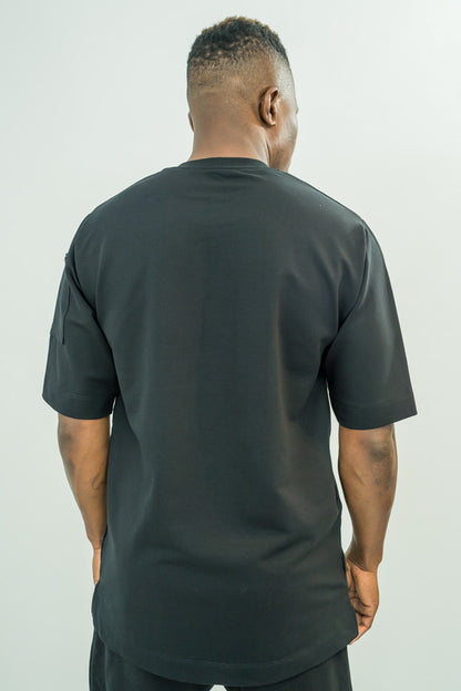 Tricou negru cu fermoar pe maneca