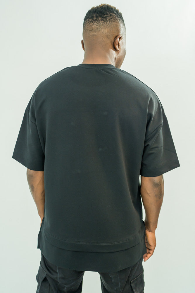 Tricou negru cu design din fermoare si extensie