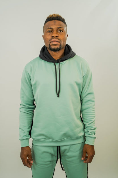 Hanorac verde menta cu dungi gri