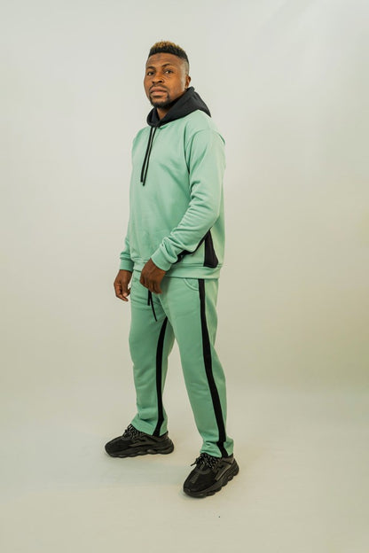 Pantaloni verde menta cu dungi negre