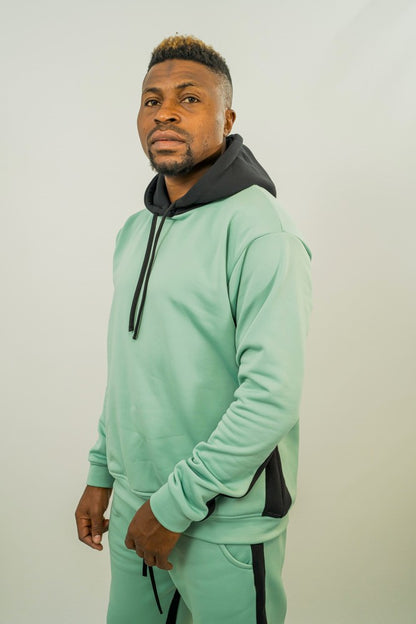 Hanorac verde menta cu dungi gri